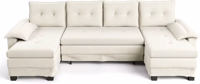 Divano panoramico a U Chicfurn beige con funzione letto, ricarica USB e cuscini inclusi, L: 278 cm x P: 127 cm x H: 87 cm – 1