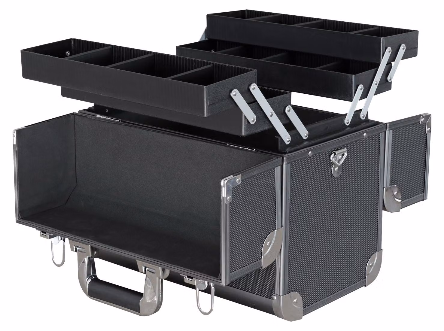 HMF 14902-02 Valigia portautensili in alluminio vuota, divisori individuali, 36,5 x 35 x 22 cm, nero