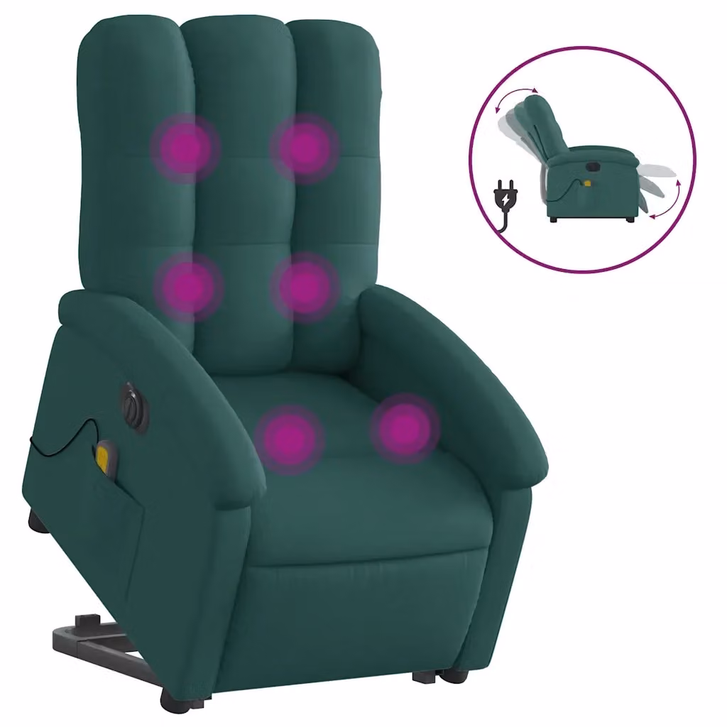 Poltrona Alzapersona Elettrica Massaggiante vidaXL Verde con Braccioli e Rivestimento in Tessuto – 2