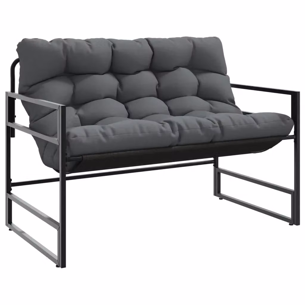 Panchina da giardino moderna vidaXL con braccioli e cuscini in tessuto, colore antracite e nero, L: 113 cm, P: 67 cm, H: 76 cm – 2