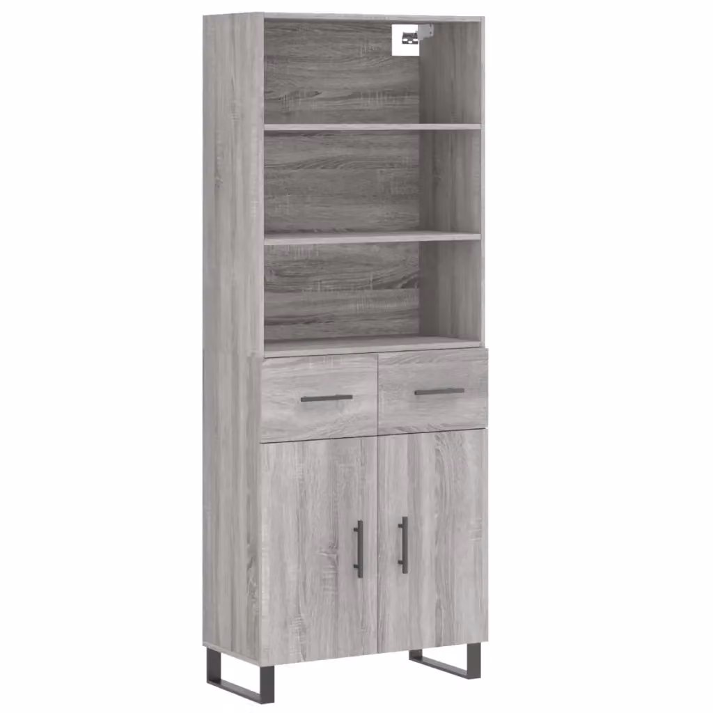 Credenza moderna vidaXL in legno e metallo grigio, sospesa a parete, L: 69,5 cm, P: 34 cm, H: 180 cm – 2