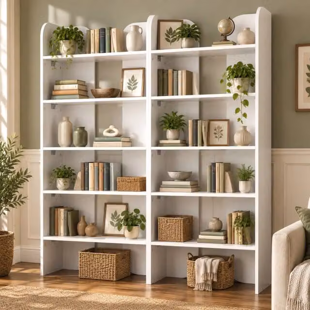 Libreria 135x25x160 cm bianca in pannelli di particelle, 5 ripiani aperti
