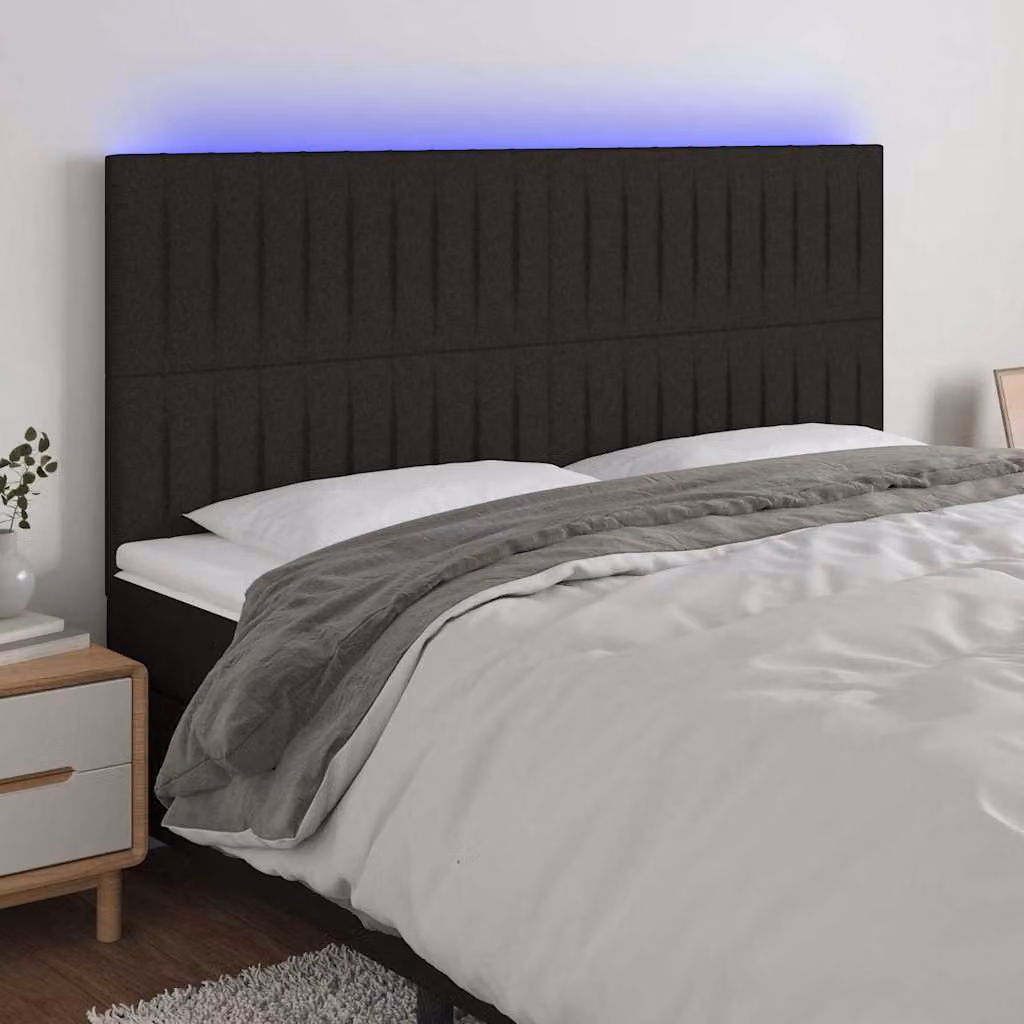 Testiera con LED e porta USB vidaXL in tessuto nero, L: 200 cm, P: 5 cm, H: 118-128 cm – 1