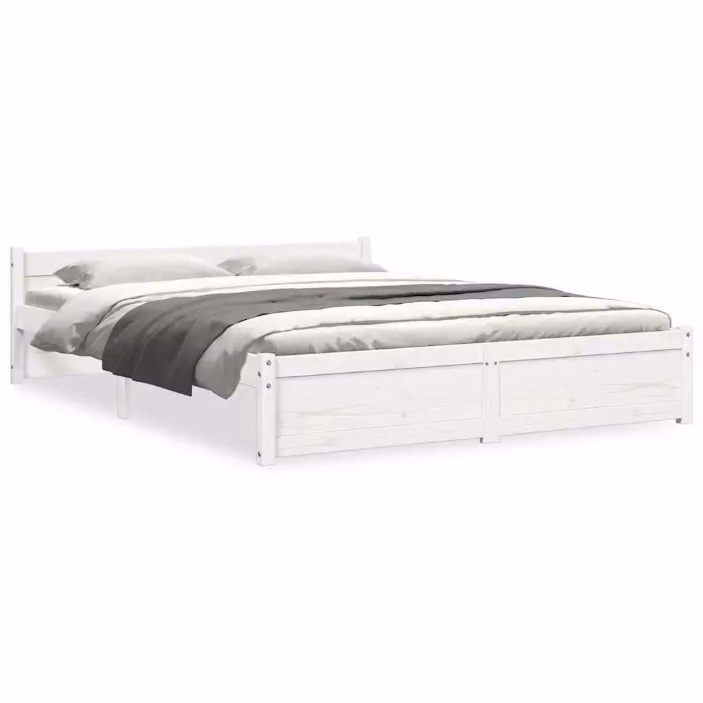 Letto Giroletto Bianco in Legno di Pino Massello con Cassetti L/P/H: 140 x 200 x 145,5 cm – 2