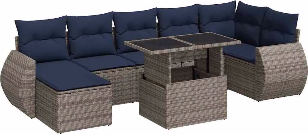 Set Divano da Giardino 8pz con Cuscini Grigio Polyrattan Acacia