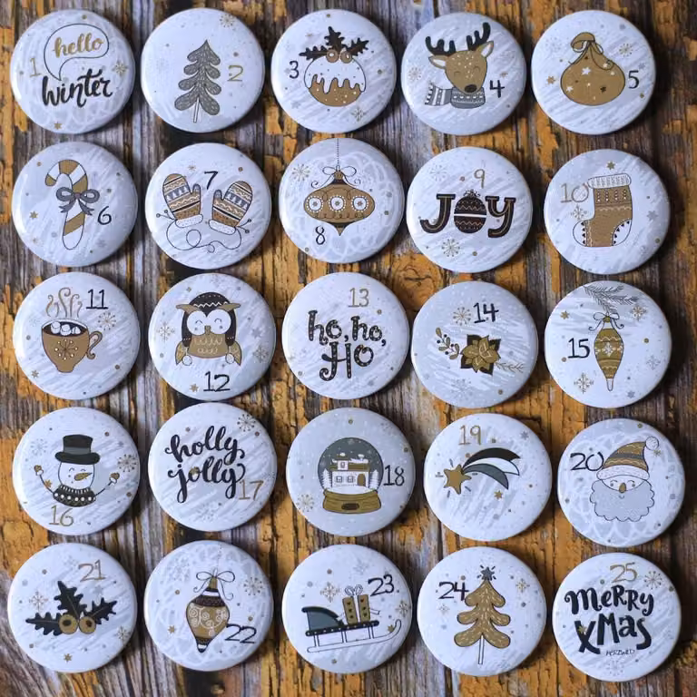 Calendario dell'Avvento con numeri. Set di numeri da 1 a 25 per creare calendari dell'Avvento personalizzati, ideali per sacchetti di juta. Include anche spille di sicurezza (D)