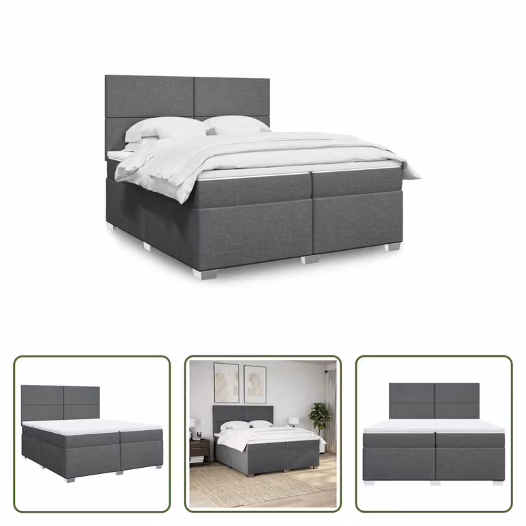 The Living Store Letto a molle con materasso grigio scuro 200x200 cm in tessuto