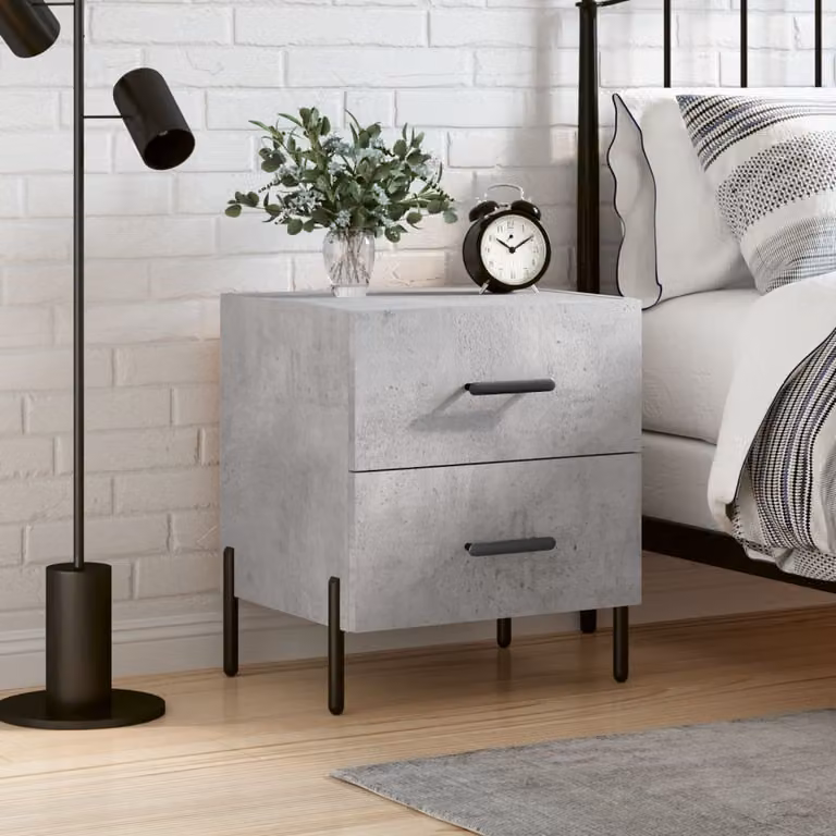 Comodino moderno vidaXL in legno multistrato e metallo, Grigio Cemento, L: 40 cm, P: 35 cm, H: 47,5 cm