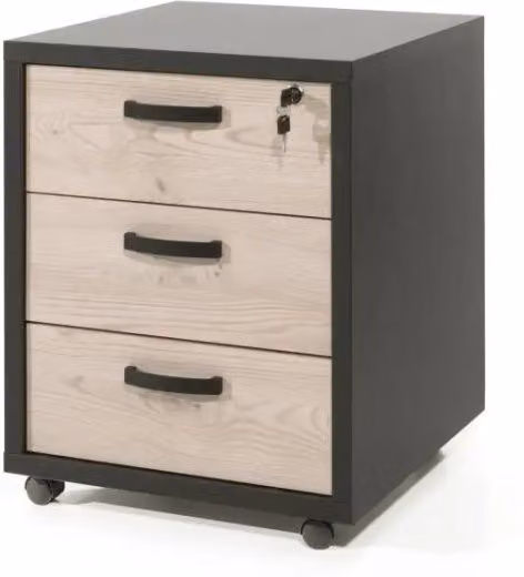 Cassettiera da ufficio con 3 cassetti Rovere e Nero | Collezione DEPÉ | Meublorama
