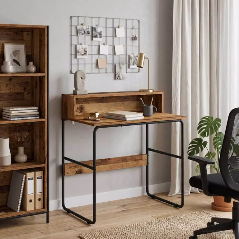 Scrivania vidaXL in stile industriale con spazio di archiviazione, colore marrone, L: 120 cm, P: 60 cm, H: 75 cm