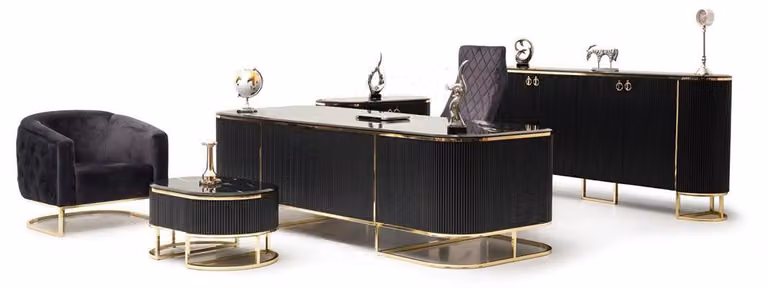 Elegant 5tlg. Komplettbüro Arbeitstisch Sessel Robust 2x Kommode Couchtisch Büro