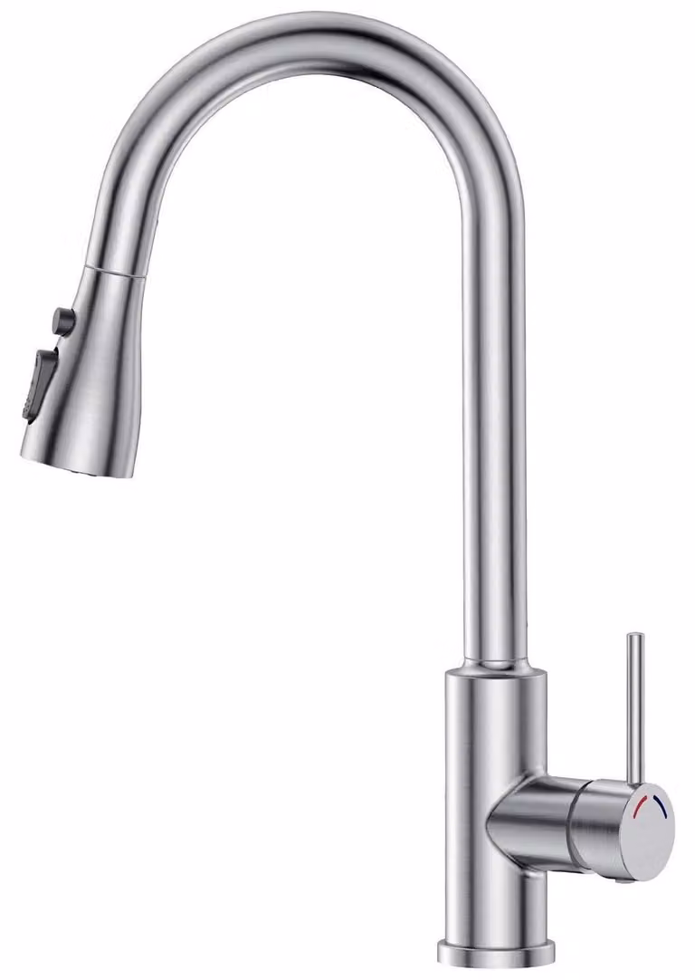 Miscelatore da cucina con doccetta, altezza 42,5 cm, 4 modalità, rotazione a 360°, miscelatore monocomando, estraibile, acciaio inossidabile, finitura nichel