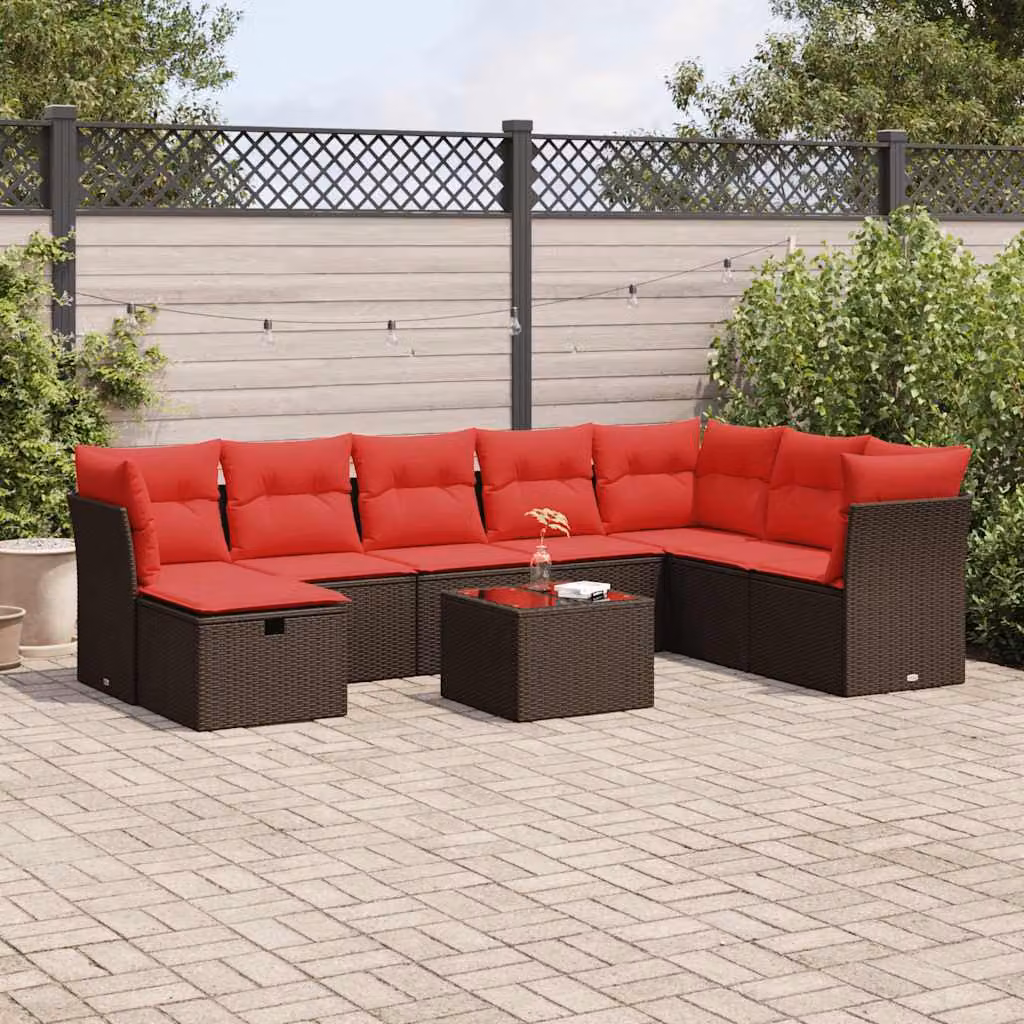 Maison Exclusive - Set Divani da Giardino 9pz con Cuscini Marrone in Polyrattan