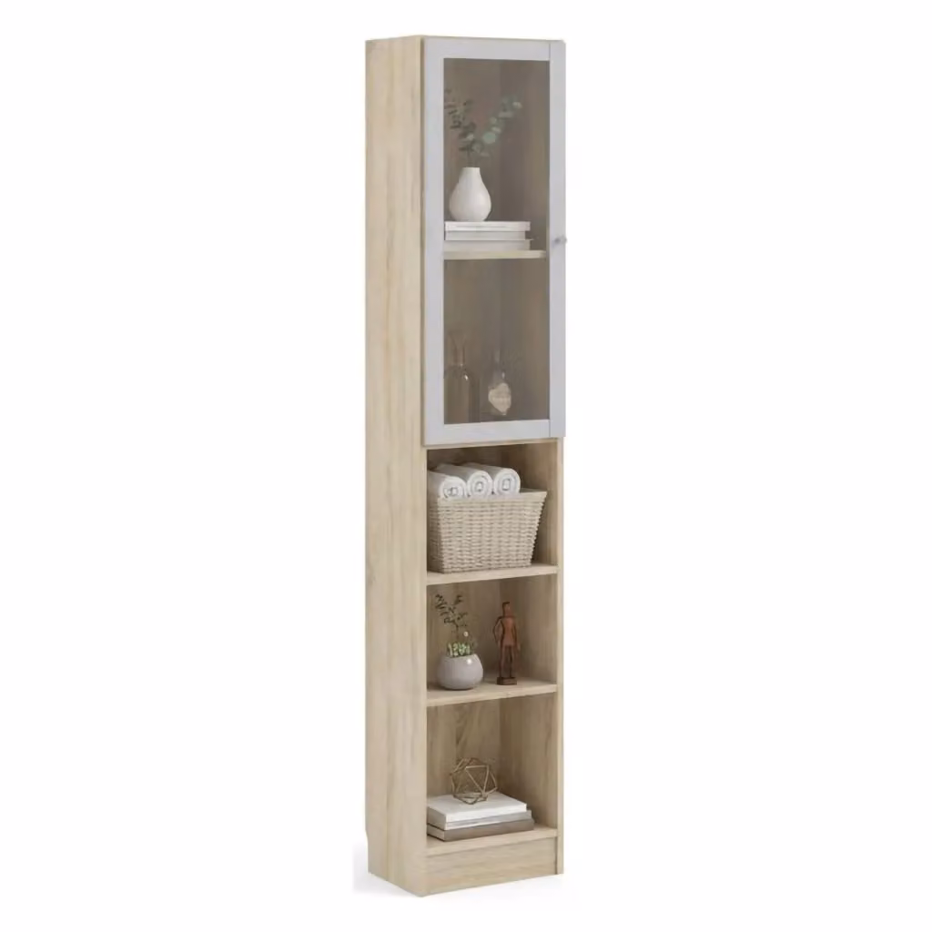 Libreria Greg DMORA, Scaffale Moderno per Soggiorno e Ufficio, Colore Quercia e Bianco, L 41 cm x P 28,3 cm x H 203,2 cm – 2