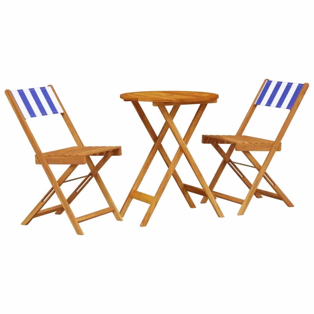 Set da Bistrot vidaXL 3pz in Legno di Acacia Olio Blu e Bianco a Righe L/P/H: 75 x 52,5 x 60 cm – 2