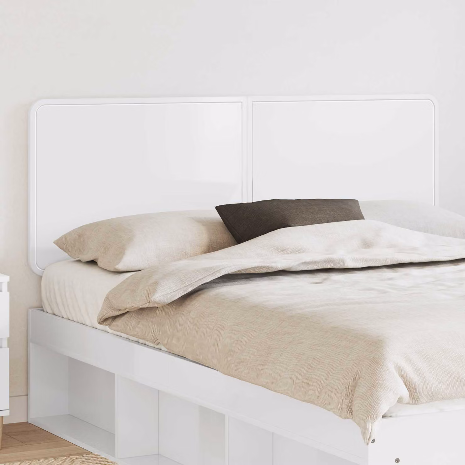 Testiera per letto moderna vidaXL in legno ingegnerizzato bianco lucido L: 153 cm, H: 100 cm, P: 13,75 cm