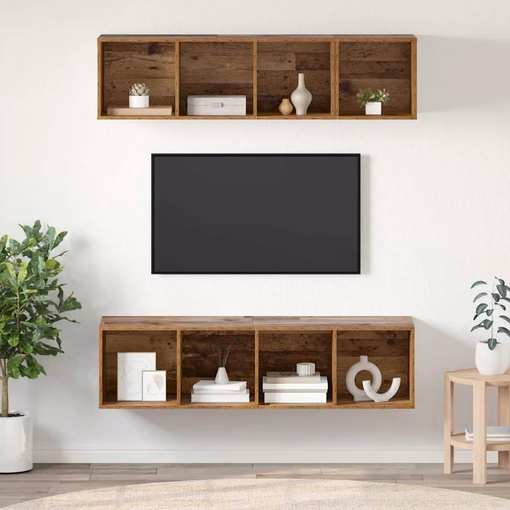 Set mobile TV moderno vidaXL in 3 pezzi, colore marrone, in legno e MDF per soggiorno – 1