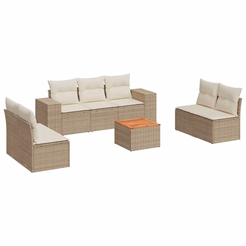 vidaXL Set Divano da Giardino 8 pz con Cuscini Beige e Tavolino, Struttura in Acciaio Verniciato a Polvere e Tessuto Resistente ai Raggi UV – 2