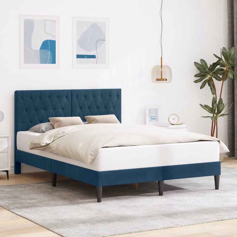 Struttura del letto con testiera vidaXL in velluto blu, L 140 x P 200 cm