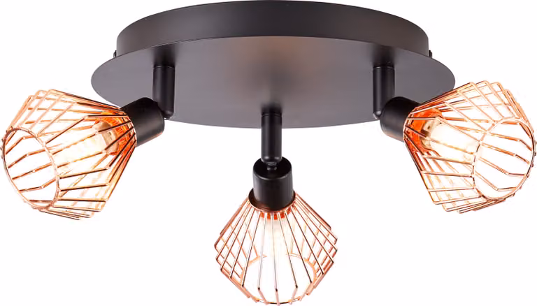 Lampada brillante Dalma Spotrondell 3flg nero/rame | 3x QT14, G9, 33W, adatta a lampade con base a spillo (non incluse) | teste orientabili