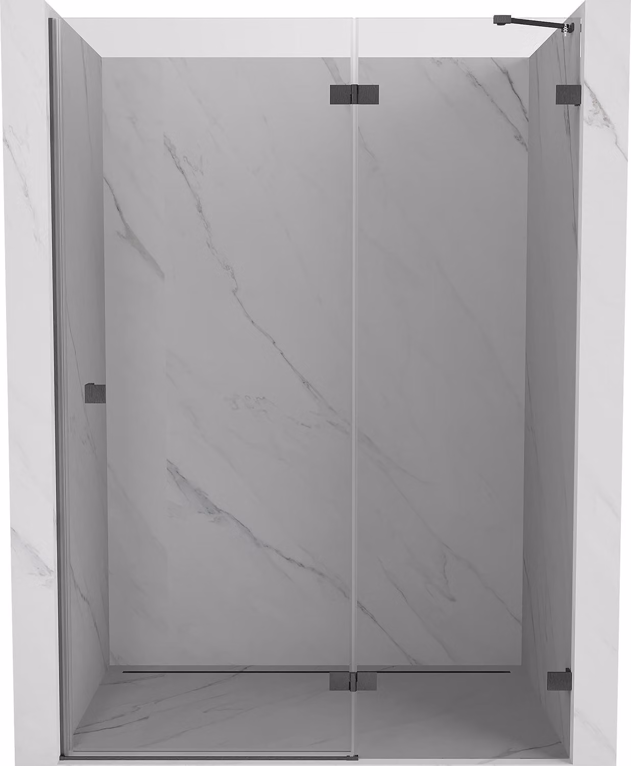 Mexen Lunar porta doccia a battente destra 135 cm, trasparente, grigio canna di fucile spazzolato - 834-135-000-66-00-P