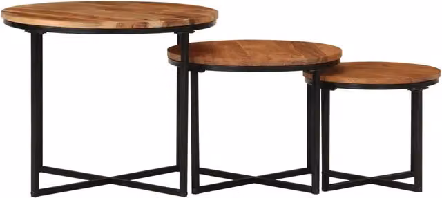 Set di 3 tavolini a incastro vidaXL in legno di acacia e metallo, colore marrone e nero
