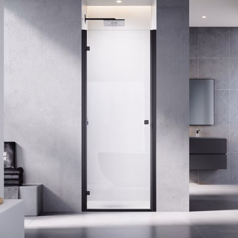 SONNI nicchia porta doccia a battente 80x195cm, vetro di sicurezza 6mm, porta doccia con cerniera, porta doccia a filo pavimento nero opaco box doccia
