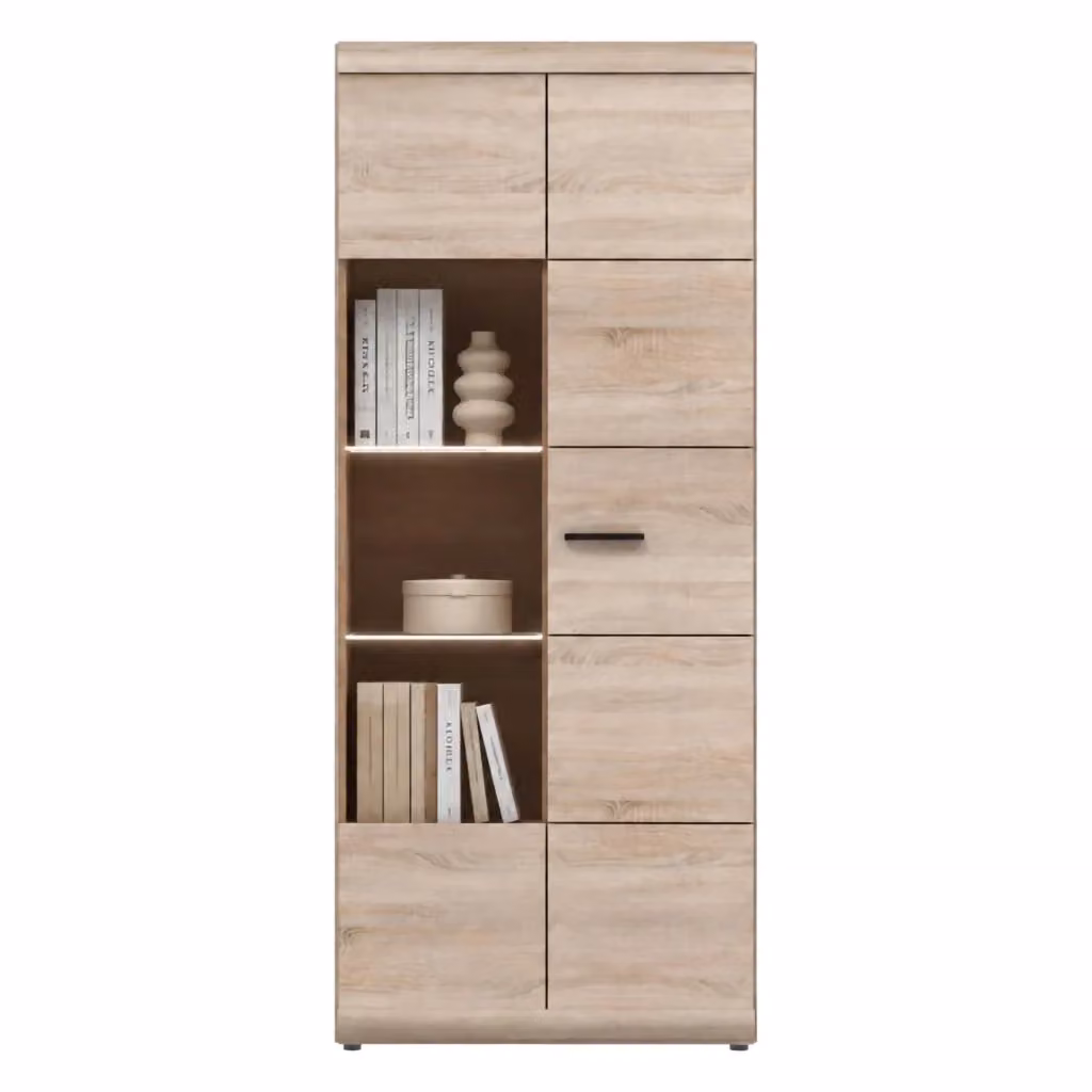 Vetrina Espositore DMORA Ladara con 8 Ripiani e Illuminazione Integrata, Colore Marrone Rovere, L: 80 cm, P: 37 cm, H: 194 cm – 2