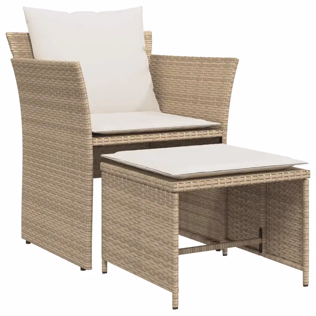 Sedia da giardino moderna vidaXL in polyrattan beige e bianco con cuscini e braccioli – 2