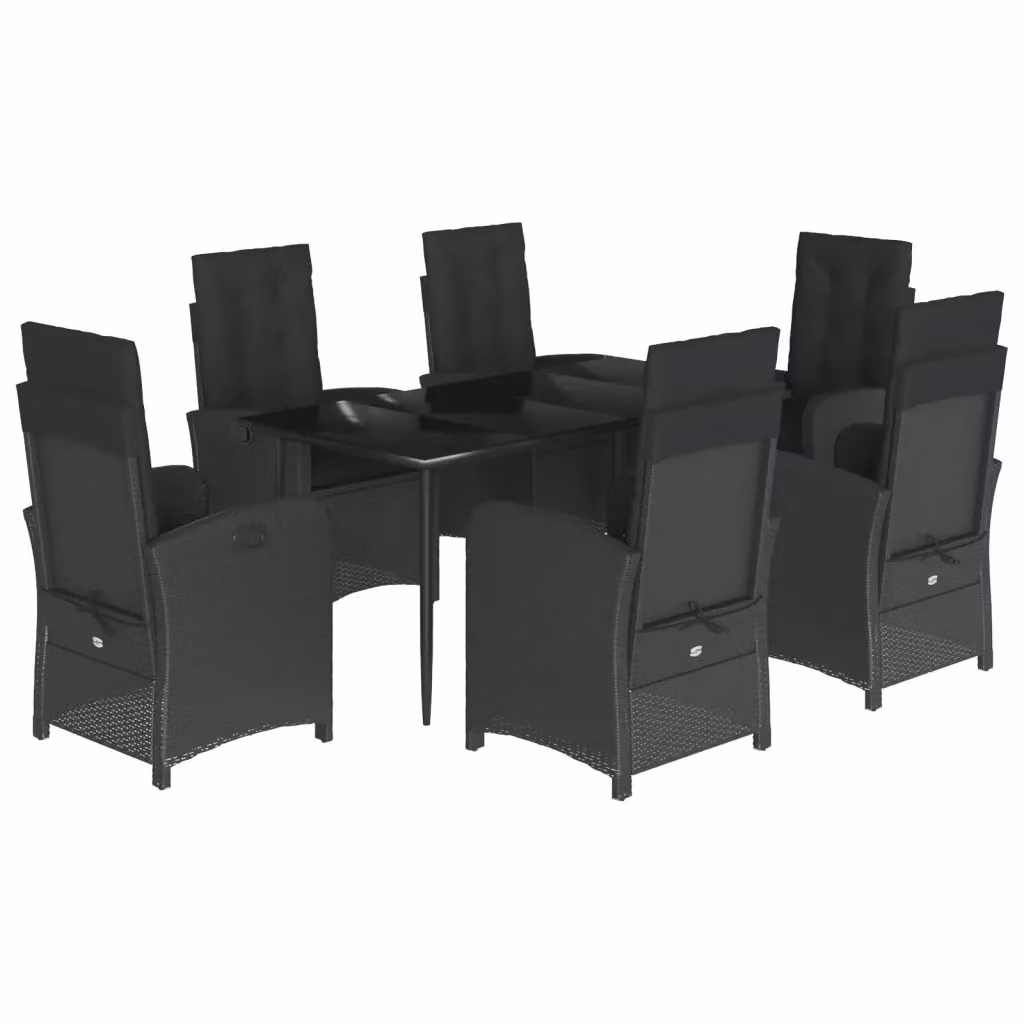 Set da Pranzo da Giardino VIDAXL in Polyrattan Nero con Tavolo in Vetro e 7 Sedute con Cuscini – 2