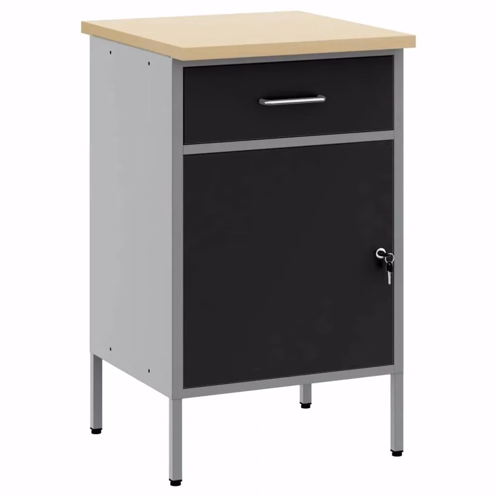 Banco da lavoro con cassetto in acciaio e legno Nero e Grigio L/P/H: 50 x 55 x 85 cm CFW1795644 – 2