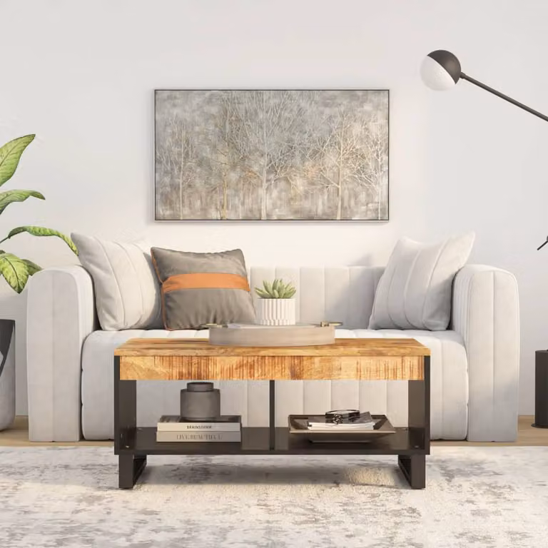 vidaXL Tavolino da Salotto Rettangolare in Legno di Mango e Metallo, Marrone, L 90 x P 50 x H 40 cm