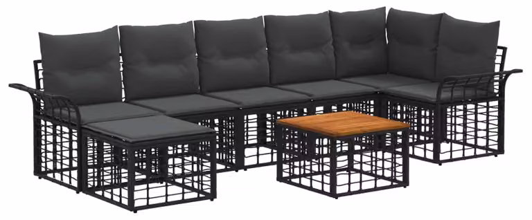 Set di divani da esterno 8 pcs Nero e Grigio scuro Poliestere