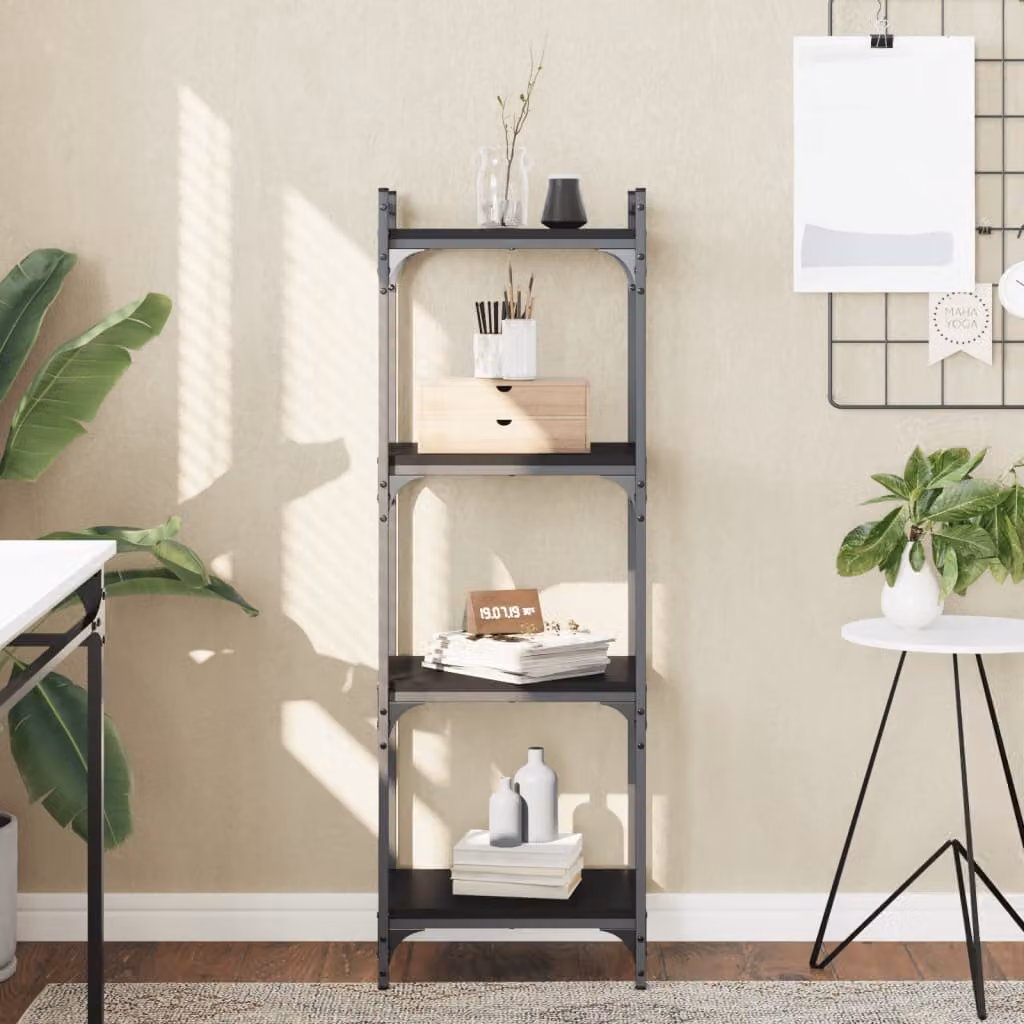 Libreria a 4 Ripiani vidaXL in Stile Industrial, Colore Nero, L/P/H: 40 x 30 x 120 cm
