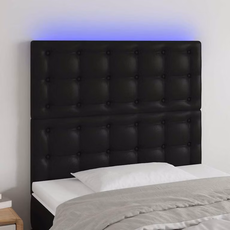 Testiera per letto vidaXL in similpelle nera con illuminazione LED e porta di ricarica USB, L 80 cm, P 5 cm, H 118-128 cm