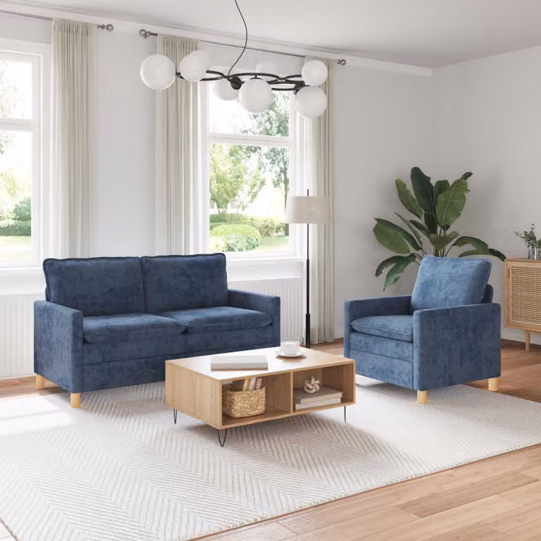 Set di 2 divani moderni vidaXL in tessuto blu con struttura in metallo e cuscini inclusi per il tuo soggiorno