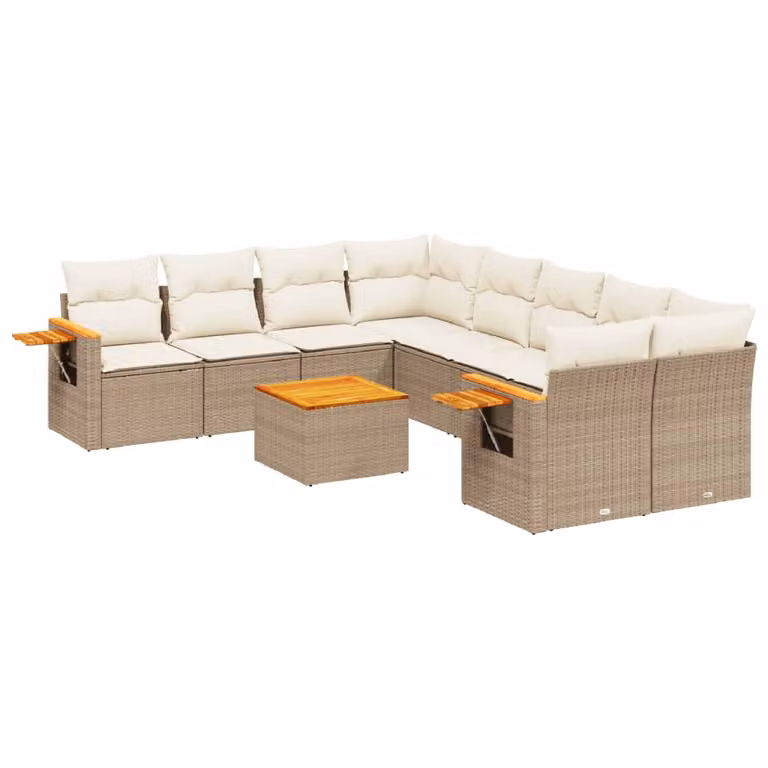 Set Divano da Giardino 9 pz con Cuscini Beige in Polyrattan