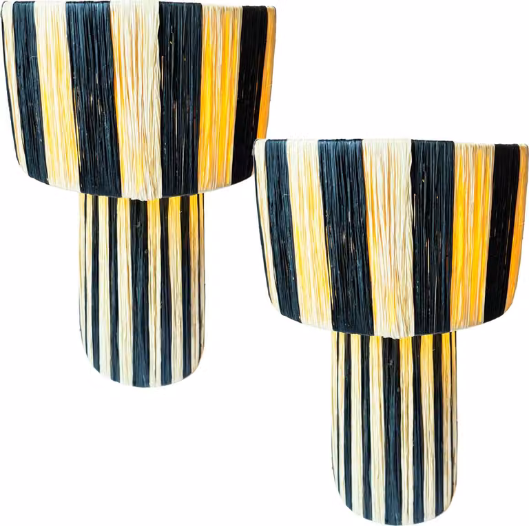 Set di 2 lampade da tavolo Marrakesh lampada da comodino alta 42 cm in rafia bast | lampada boho lampada da terra come decorazione per il soggiorno, la camera da letto o la stanza dei bambini | lampada da tavolo Morjana Beige Nero attacco E27