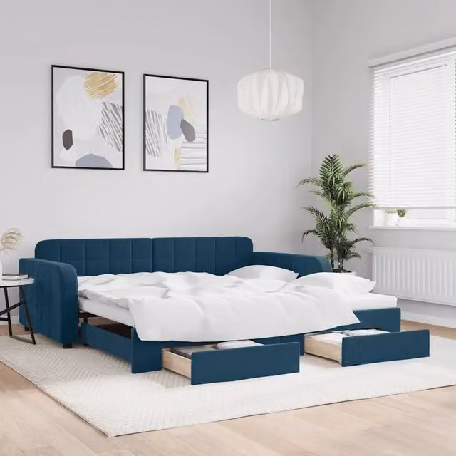 Divano Letto Estraibile con Cassetti-Sofa Letto-Daybed Blu 100x200 cm in Velluto 679441