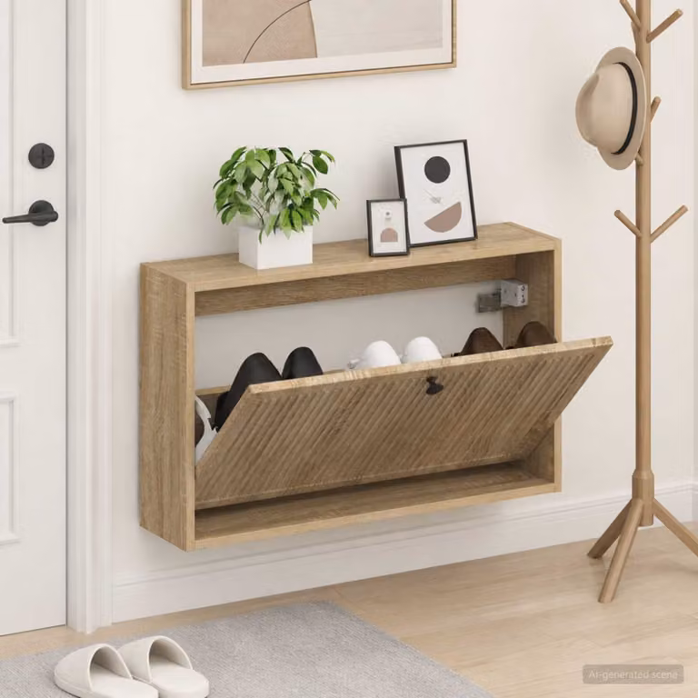 Mobiletto per scarpe da muro vidaXL in Rovere Sonoma, design moderno con scomparti basculanti, L: 71 cm, P: 17 cm, H: 43 cm