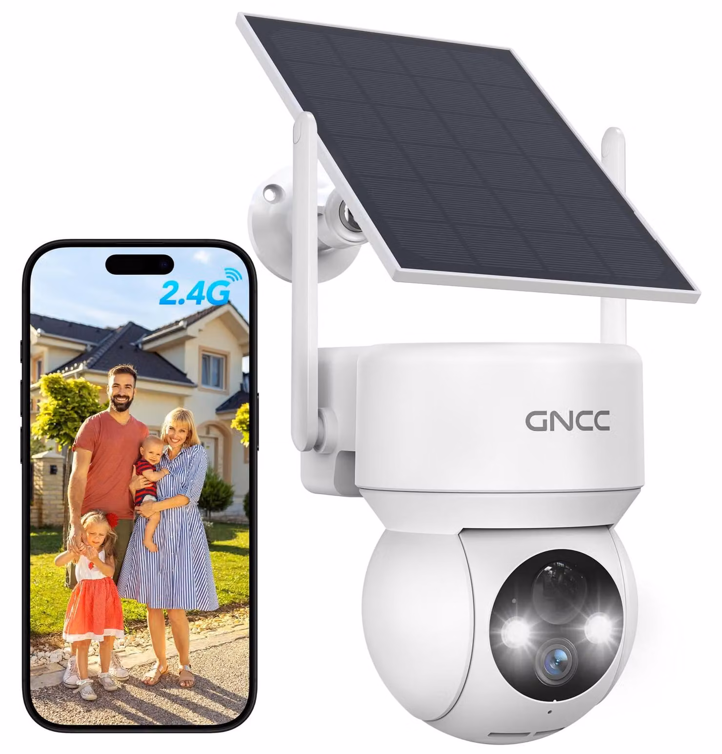 Telecamera di sicurezza esterna wireless - Videocamera solare 360° PTZ - Full HD 2K - Pannello solare con cavo da 3 m