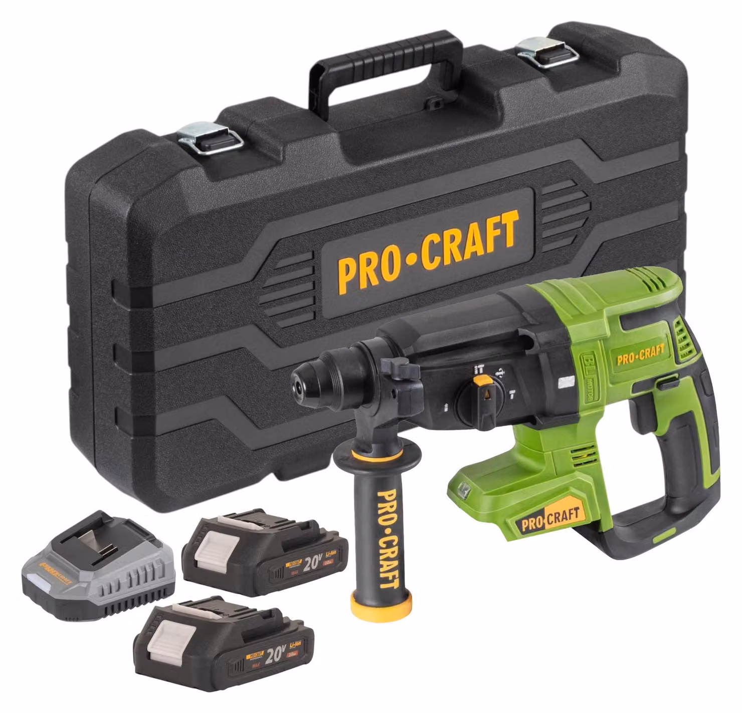 Martello perforatore a batteria Procraft PHA40bb-c 20 V 2,6 J SDS plus Brushless + 2 batterie da 2,0 Ah + caricabatterie + valigetta