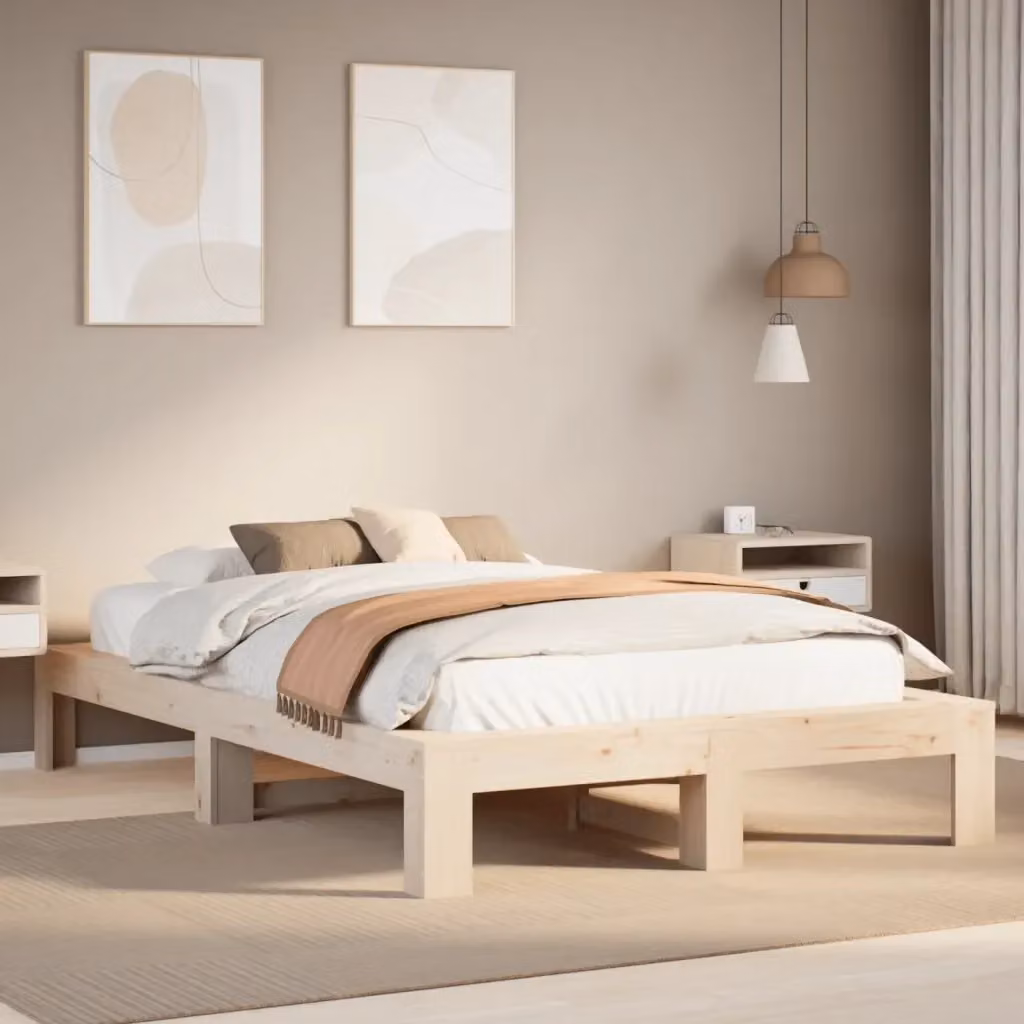 Letto matrimoniale per adulti in legno massello di pino naturale con doghe fisse L/P/H: 120 x 200 cm – 2