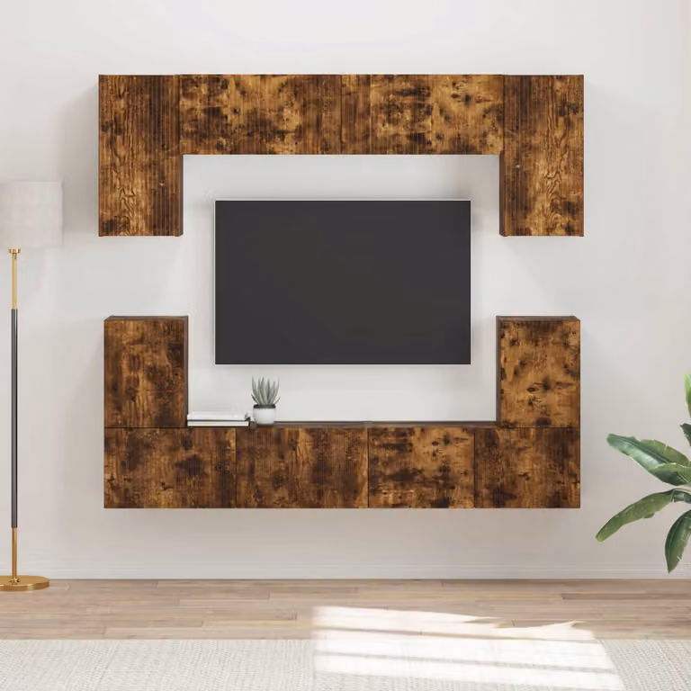 Set mobile TV moderno vidaXL in 5 pezzi Rovere fumé e legno MDF per soggiorno