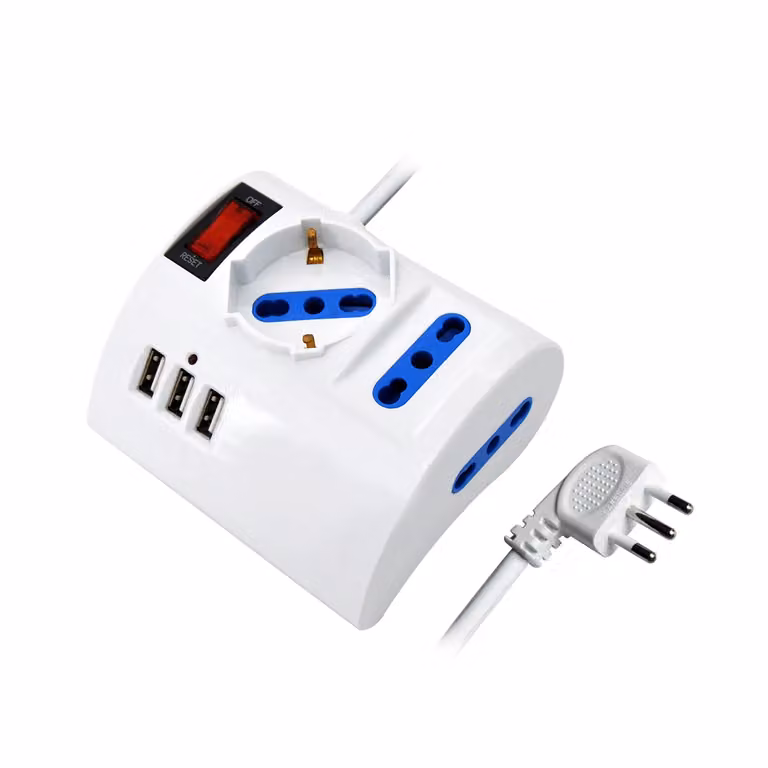 Multipresa da tavolo PROPART bianca con interruttore, 1 presa Schuko 10/16A, 2 prese bipasso e 3 porte USB (USB-A e USB-C)