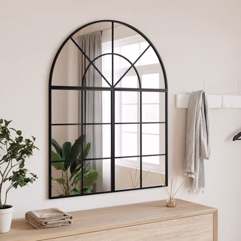 Specchio da parete vidaXL nero in metallo e vetro con design ad arco L: 80 cm, H: 100 cm