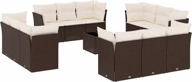 Set Divani da Giardino 13 pz con Cuscini Marrone in Polyrattan