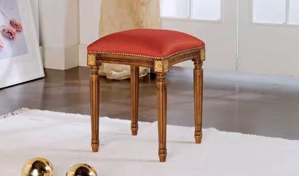 Panca imbottita in legno di faggio con fregi oro e tessuto rosso Mobili 2G L: 97 cm, P: 38 cm, H: 51 cm