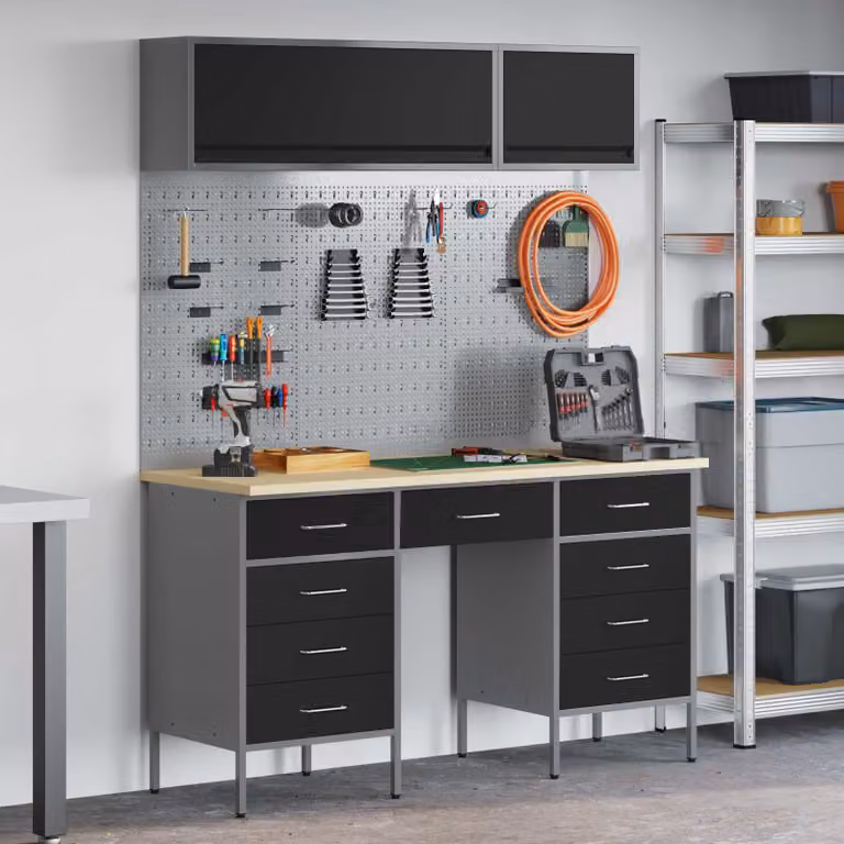 vidaXL Set di mobili da lavoro con cassetto 8 pz Nero