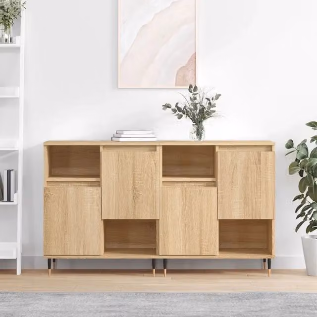 Set di 2 credenze vidaXL in legno e metallo color rovere, modello classico da parete, L: 120 cm, H: 70 cm, P: 35 cm
